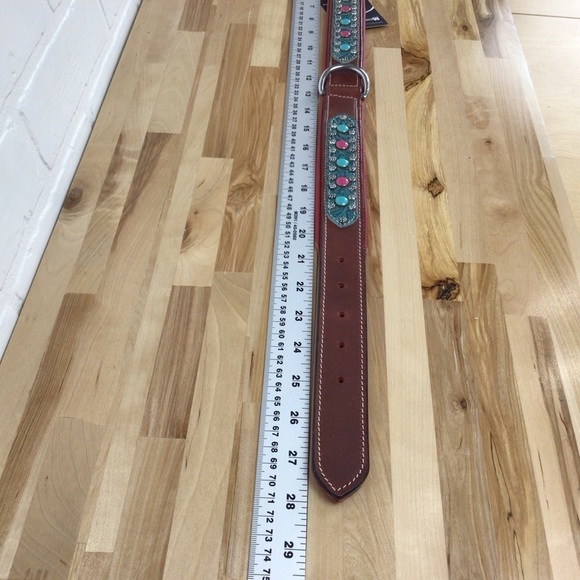 Mad Cow genuine leather jewelry dog collar handmade red pink turquoise studded - Picture 11 of 14